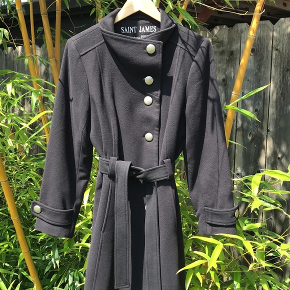 Saint James Pea coat silver buttons belted Navy - Picture 3 of 6